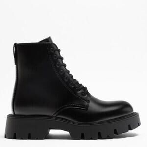 ZARA MEN LACE UP BLACK LUG STYLE BOOT Size 7 US 40 EU